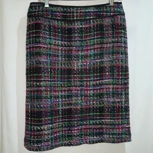 Talbots wool blend tweed pencil skirt Sz 6 multicolor black trim